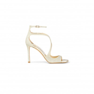 JIMMY CHOO AZIA 95 PLATINUM ICE DUSTY GLITTER SANDALS AZIA95DGZ